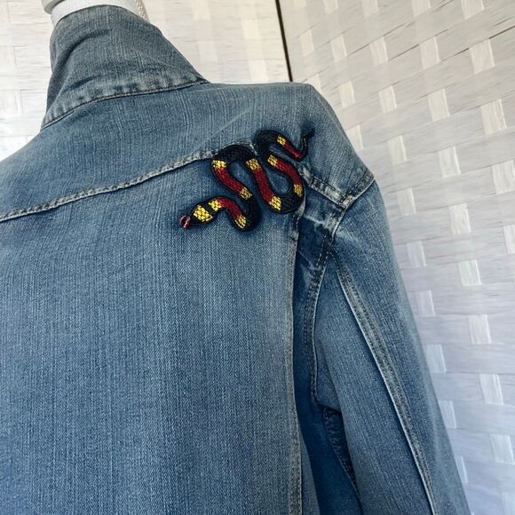 MENS RING OF FIRE PATCHED DISTRESSED DENIM JEAN JACKET SIZE L - Picture 5 of 12